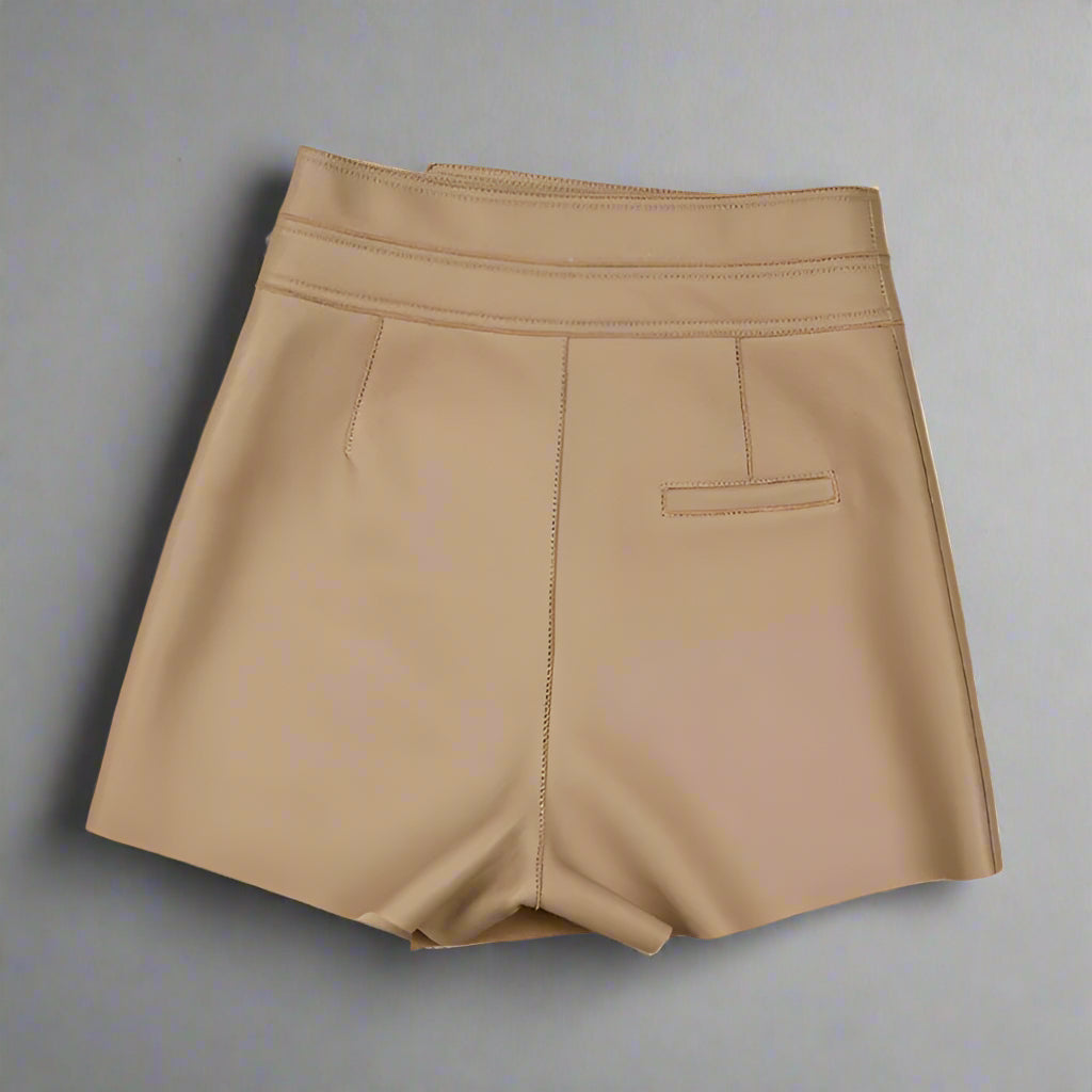 tan leather mini skort skirt