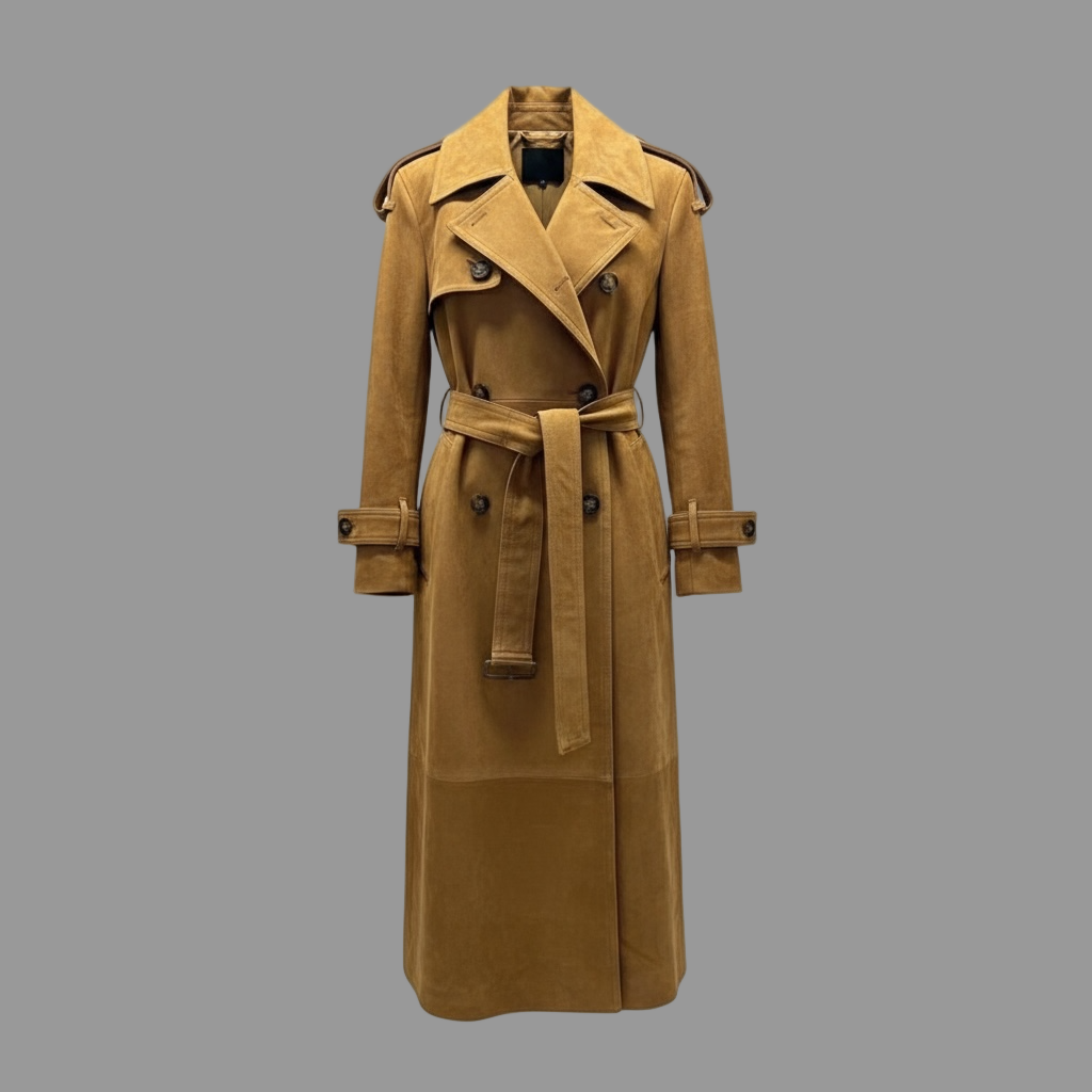 tan suede trench coat