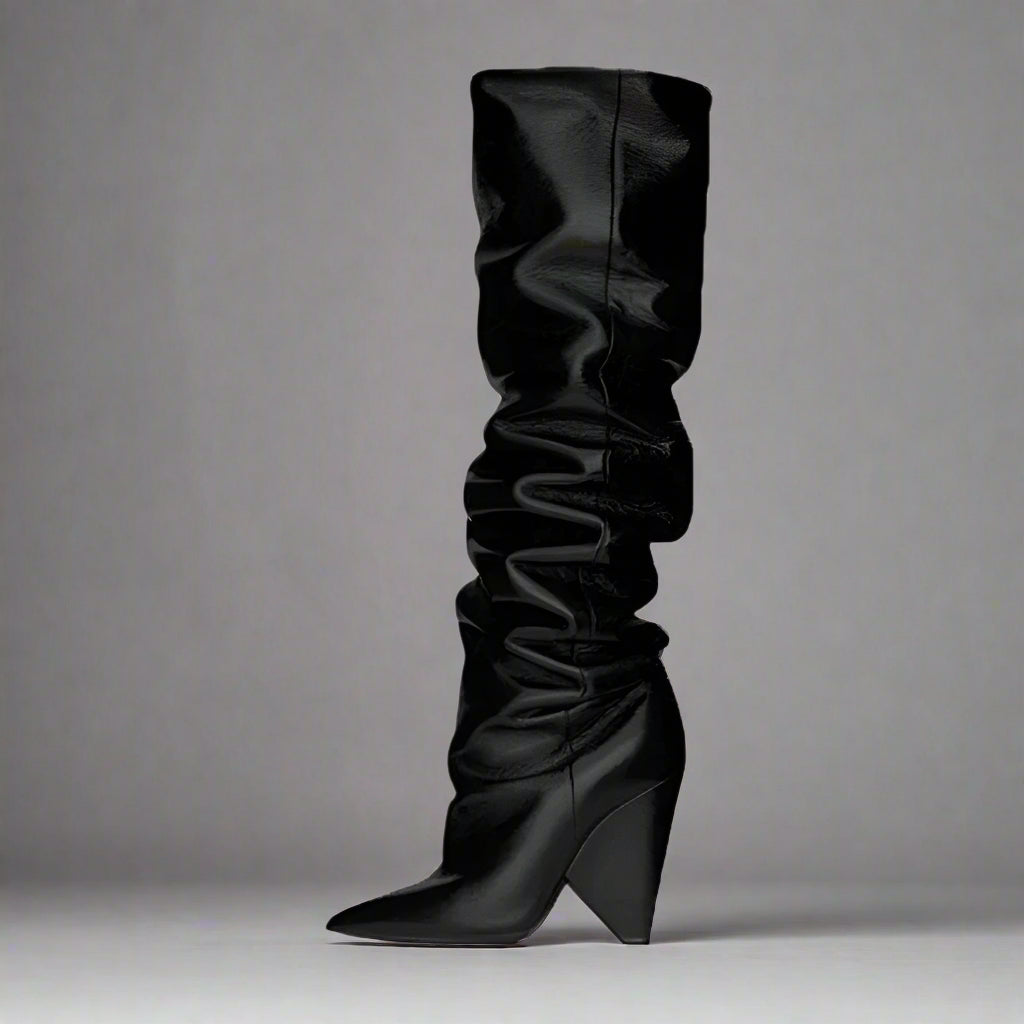 Tapered-Heel Tall Leather Boots