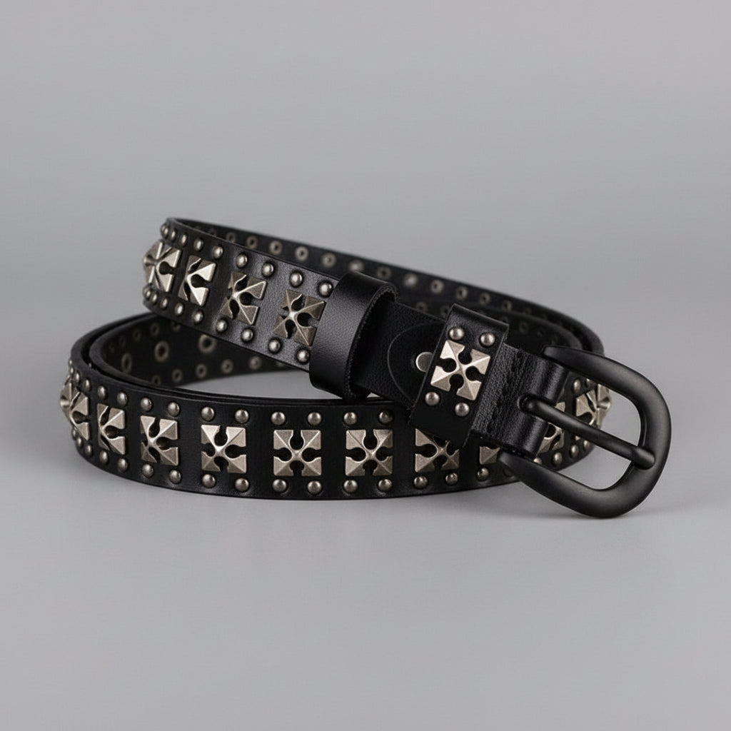 Jet Hand-Finished Studded Leather Belt