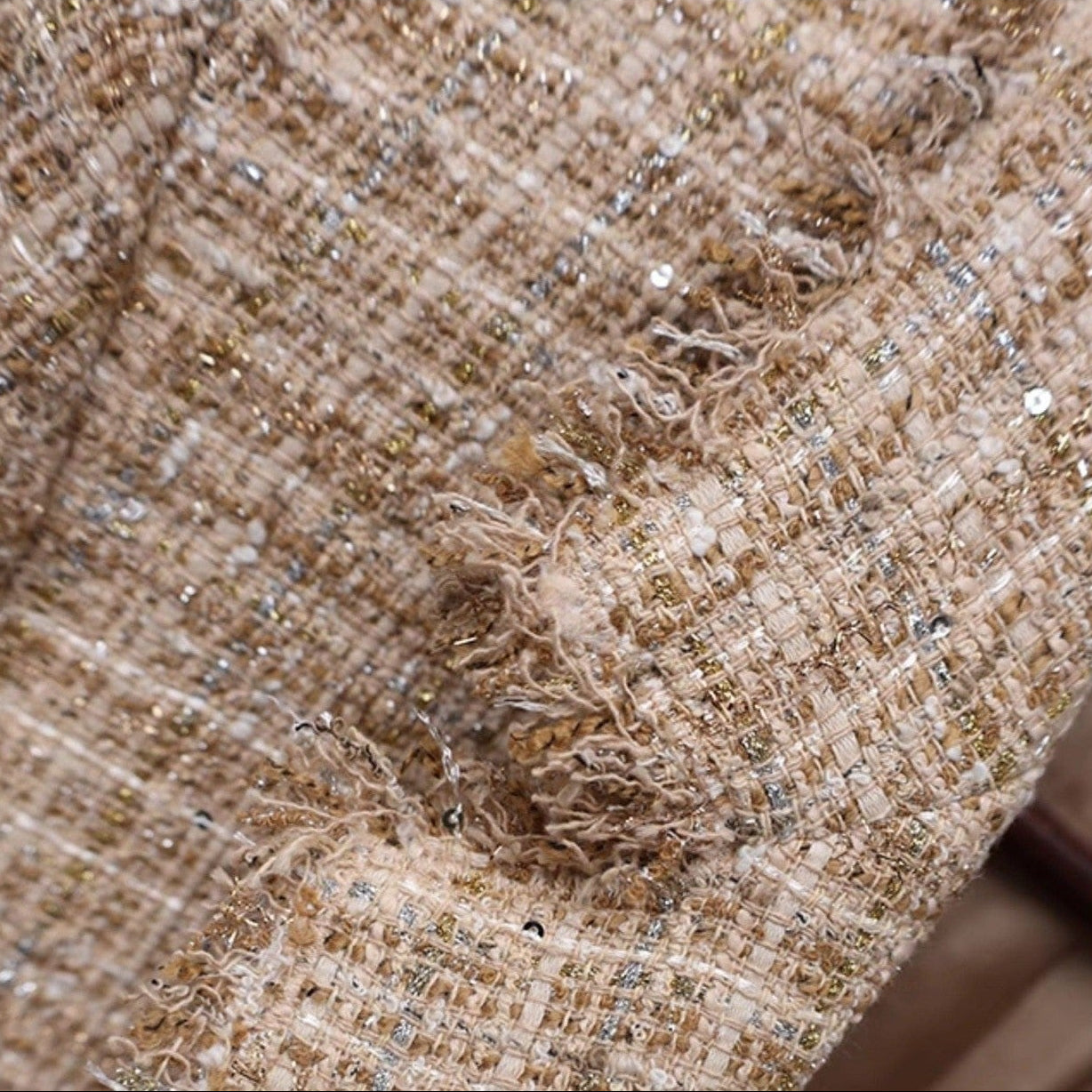 Italian Tweed Jacket - Camel & Gold Threadwork