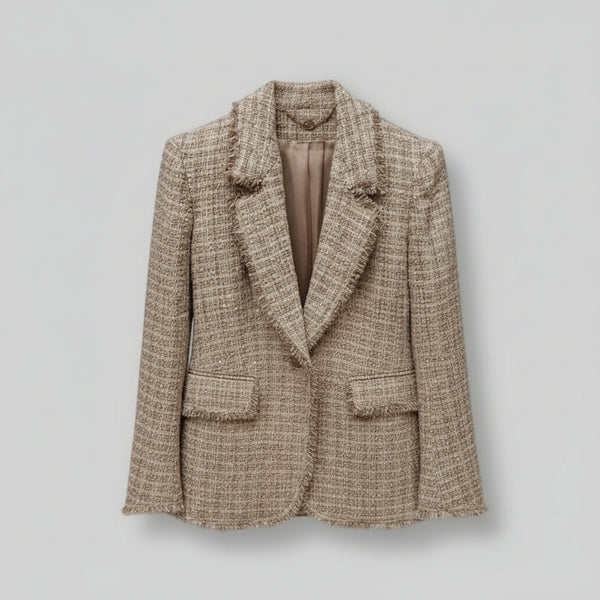 Italian Tweed Jacket - Camel & Gold Threadwork