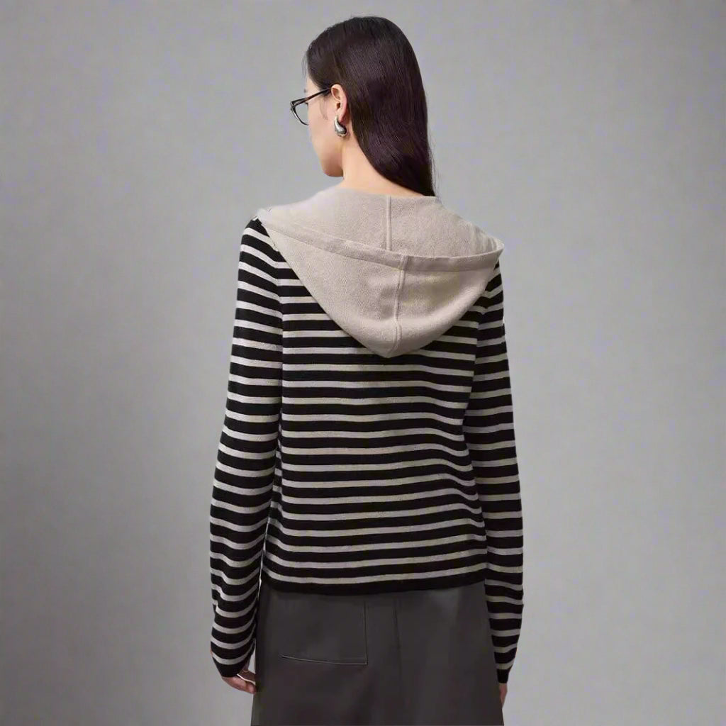 Black & White Washable Wool Stripe Hoodie