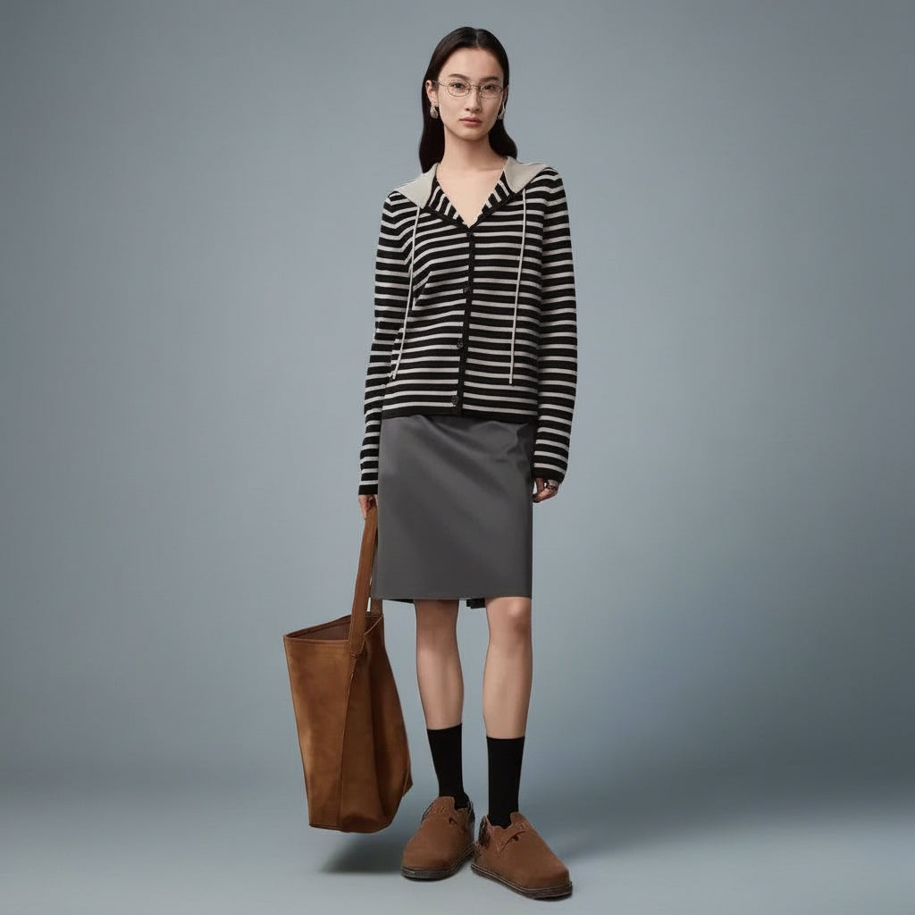 Black & White Washable Wool Stripe Hoodie