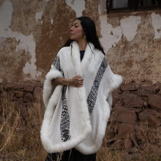 Beautifully draped cape made from white baby alpaca wool fiber