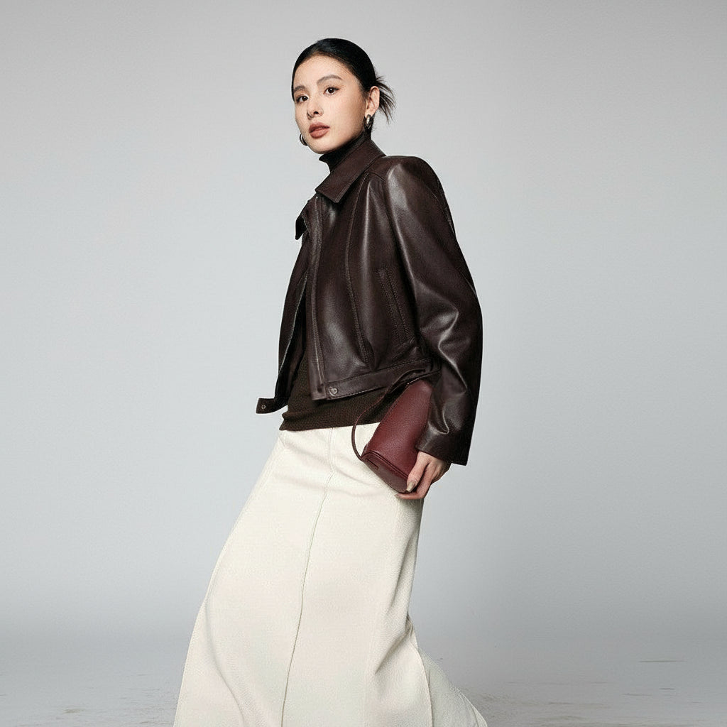 womens-leather-moto-jackets in brown