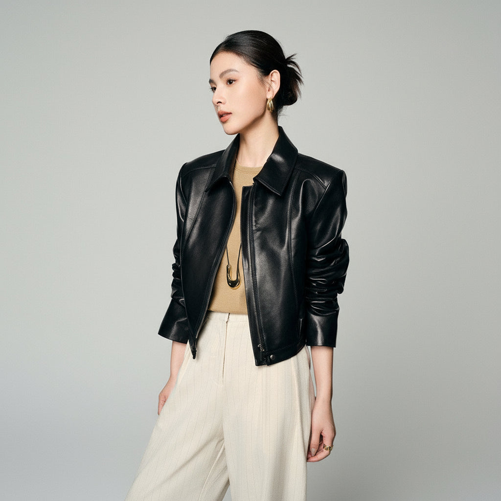 womens black leather moto jackets