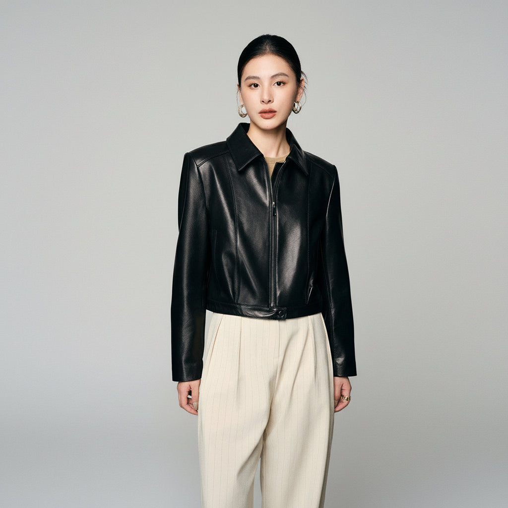 womens leather moto jackets in black