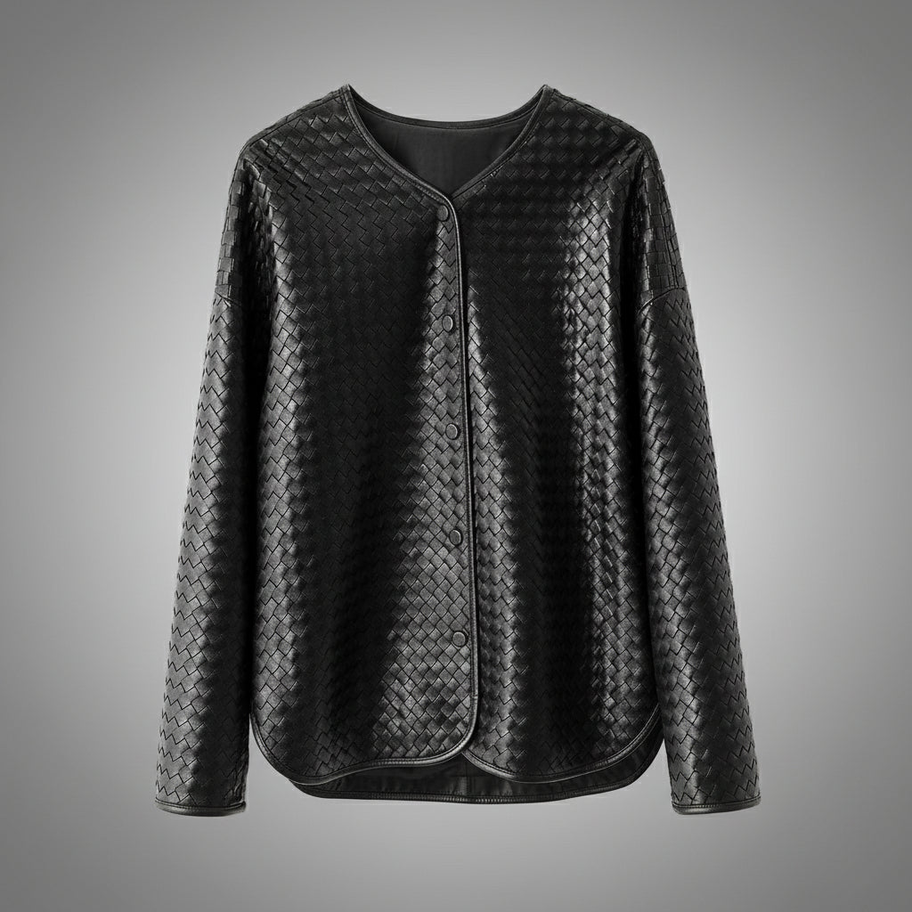 Oversized woven leather jacket, made to order