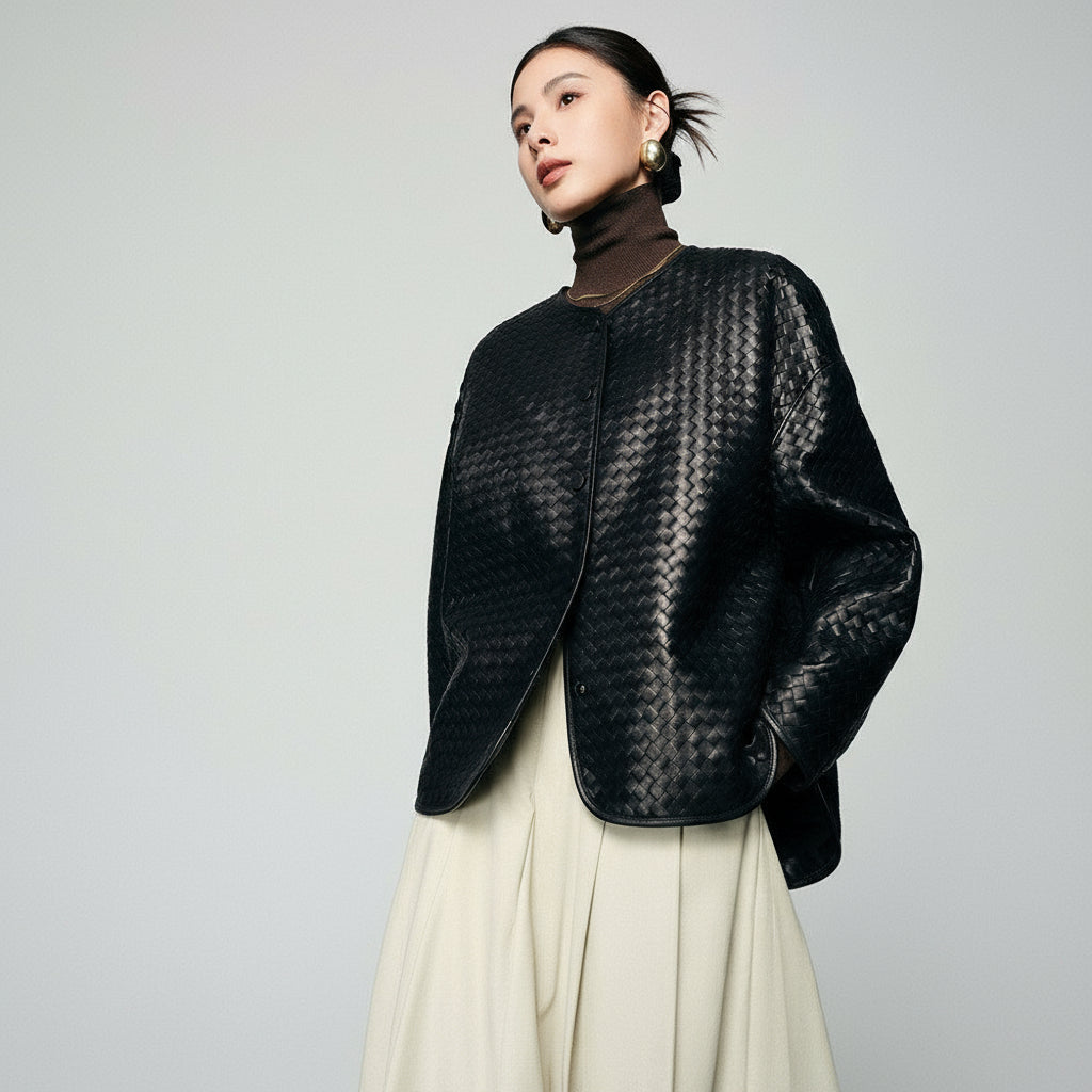 Woven Leather Jacket in Lambskin | Aelse